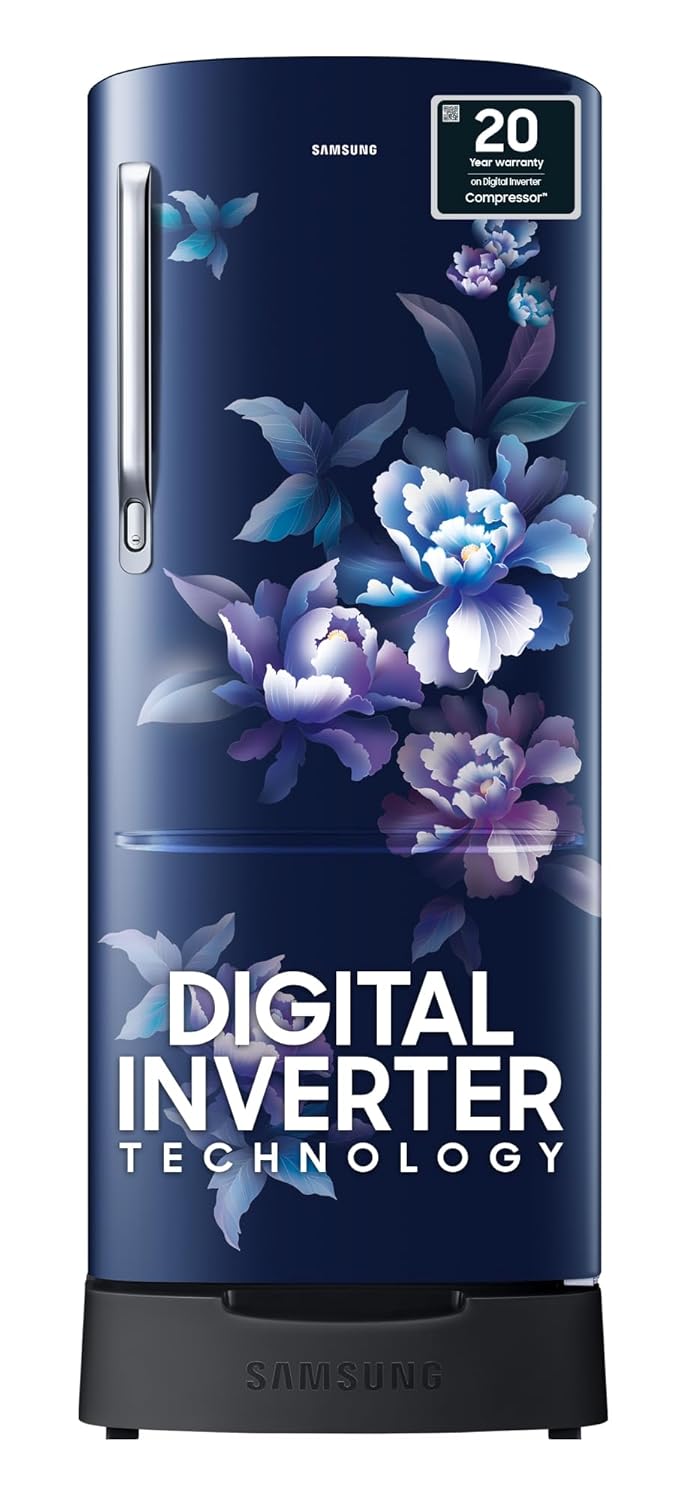 Samsung 183 L, 4 Star, Digital Inverter, Direct-Cool Single Door Refrigerator (RR20C1824HV/HL, Himalaya poppy Blue, Base Stand Drawer) Samsung 183 L, 4 Star, Digital Inverter, Direct-Cool Single Door Refrigerator (RR20C1824HV/HL, Himalaya poppy Blue, Base Stand Drawer)