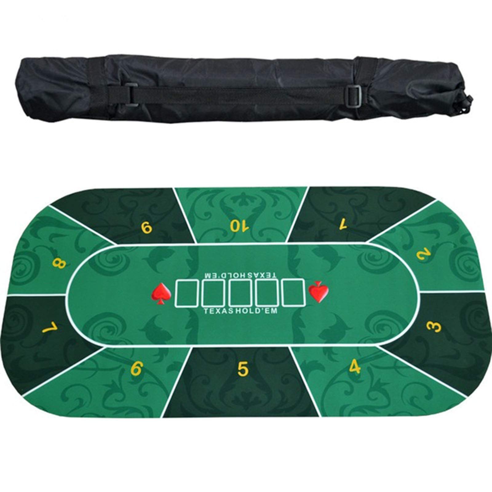 Piano da tavolo da poker pieghevole, tavolo da casinò Blackjack e Texas Hold'em, layout da tavolo da poker in gomma portatile for 10 giocatori(Green)