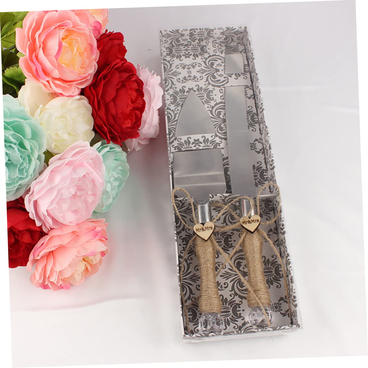 Ensemble Pelle à Gâteau de Mariage 2 Pièces en Acier Inoxydable Argenté