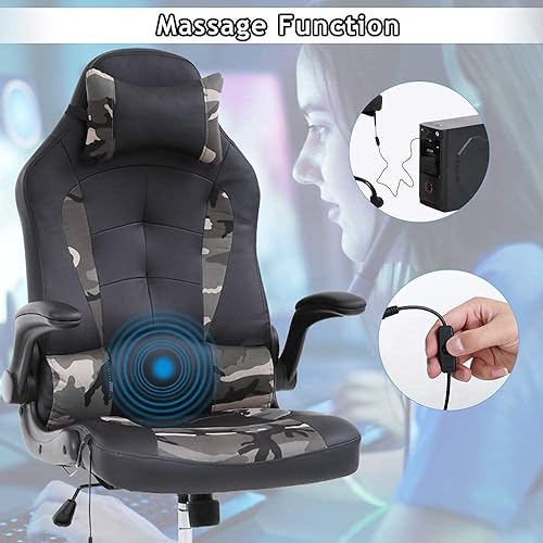 Miniatura 3 de Silla ergonómica para videojuegos de carreras, silla ergonómica de piel sintética con soporte lumbar para masaje, reposacabezas y apoyabrazos