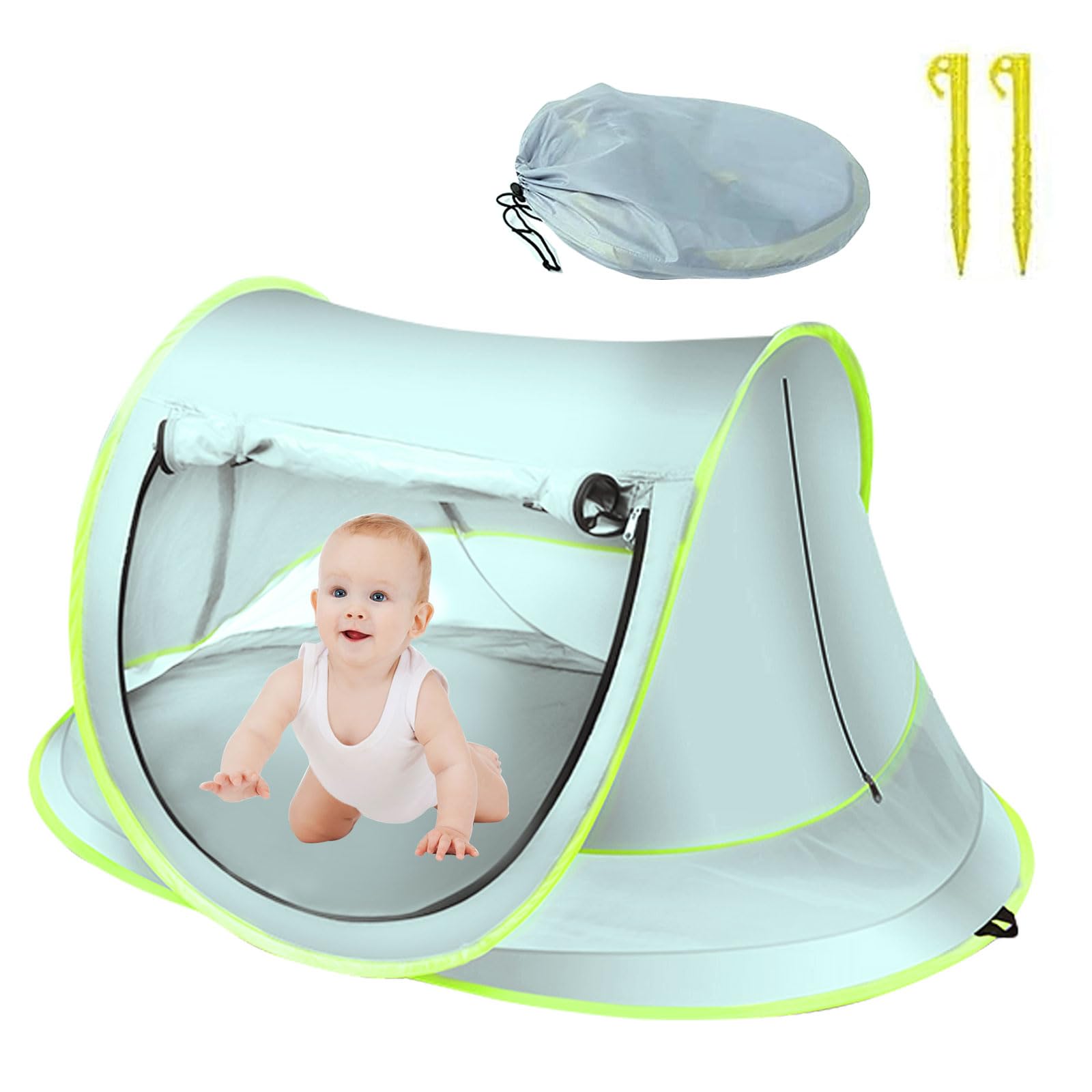 mumisuto Tente De Plage Pop Up Bébé, Tente De Voyage Portable, Protection Solaire UV UPF 50+, avec Sac De Transport Et Piquets pour Plage, Jardin, Camping (Bleu, 109x65x50cm)