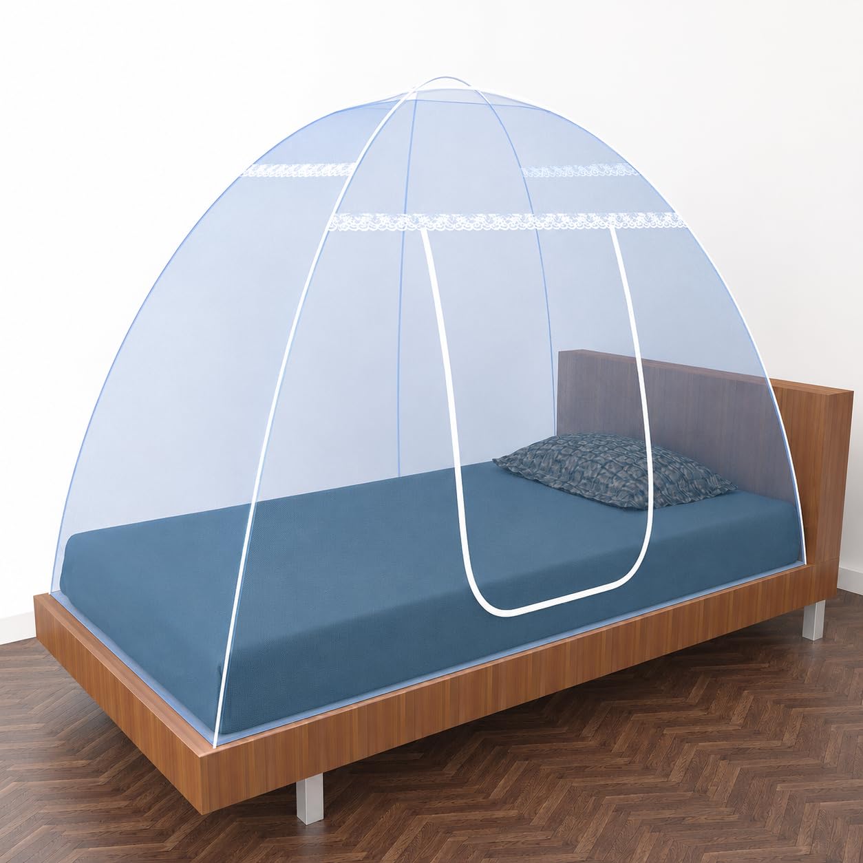 Mosquito Net for Single Bed Foldable Machardani Lightweight Polyester Material Use One Adults or One Kids with Red Cover (Color - Blue Size - 6.5X4 feet)-image-40