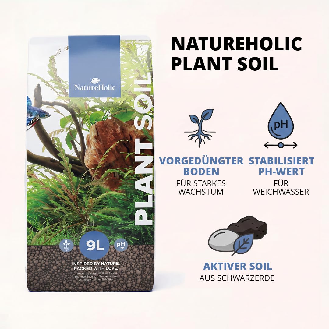 NatureHolic Plant Soil | Spezial Bodengrund für Aquascapes & Hardscapes | Natürliche Aktiv Soil | Perfekt für Aquarien Deko & Bodensubstrat | 9 Liter