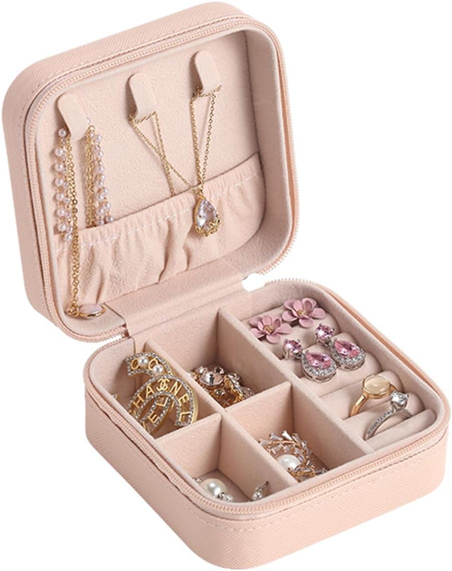 CwQisjkJewelry Box, Velvet Mini Jewelry Organizer,Pink Travel Jewelry Box for Women Organizer Display Storage Holder Box for Rings, Earrings, Necklaces, Bracelets