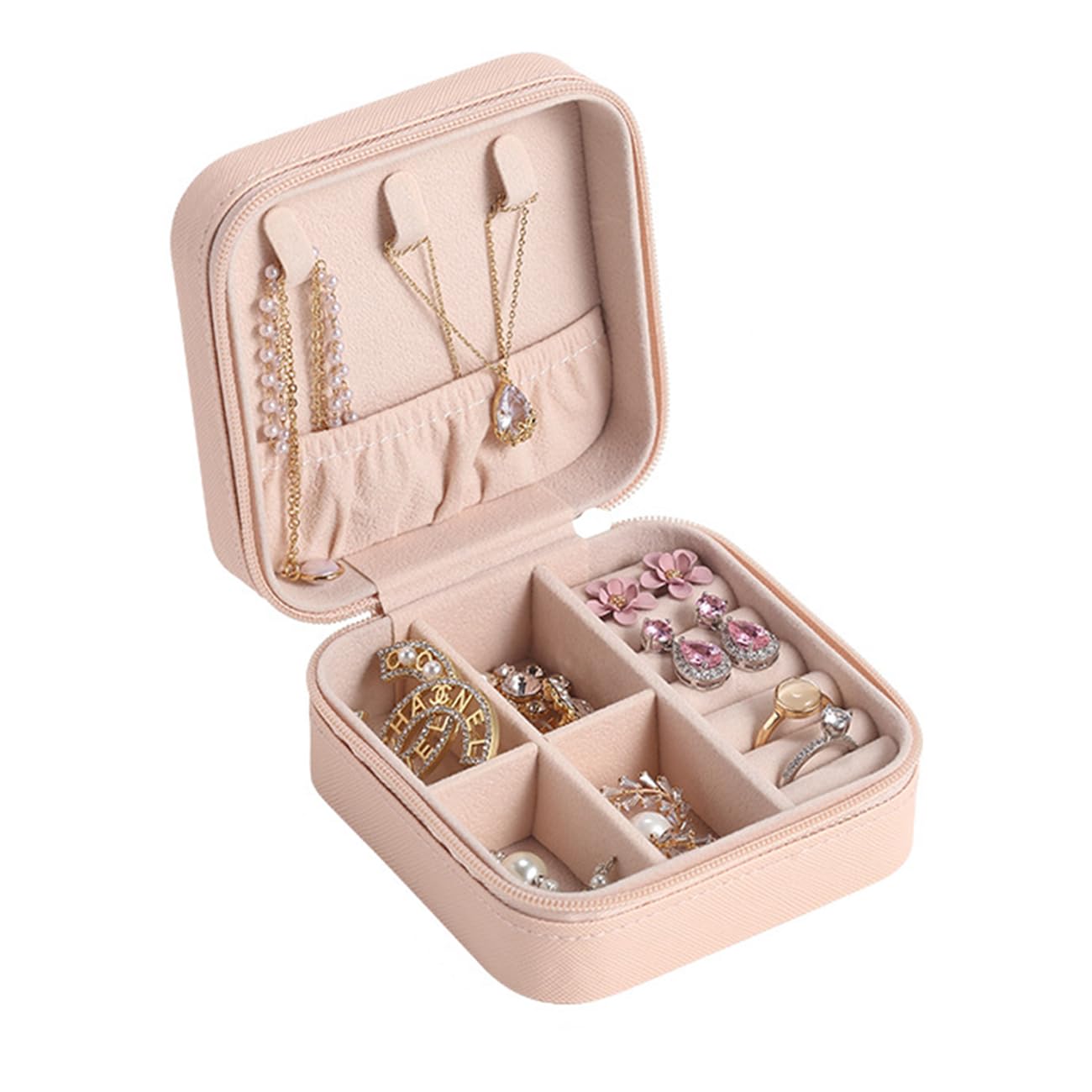 CwQisjkJewelry Box, Velvet Mini Jewelry Organizer,Pink Travel Jewelry Box for Women Organizer Display Storage Holder Box for Rings, Earrings, Necklaces, Bracelets