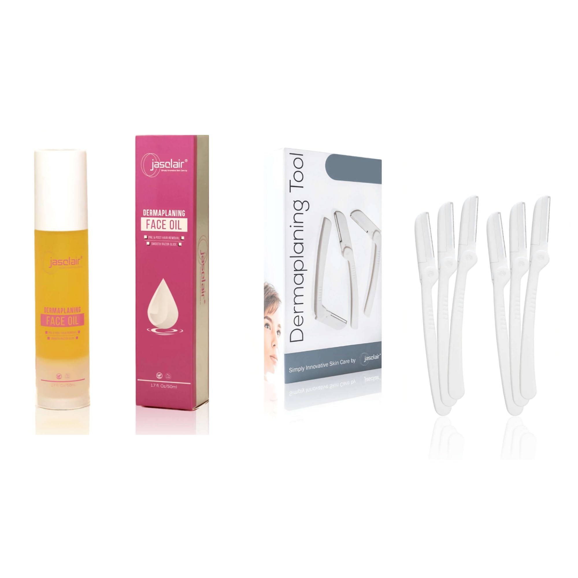 Dermaplaning Tool 6 Count and Dermaplane Oil Bundle Easy to Use Face Razor with Smooth Glide Shave Oil