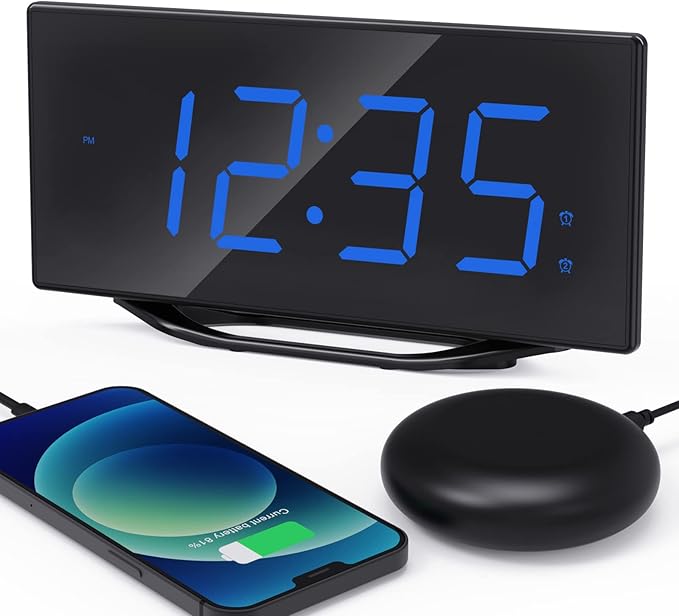 ROCAM Digital Loud Alarm Clock with Bed Shaker, Vibrating