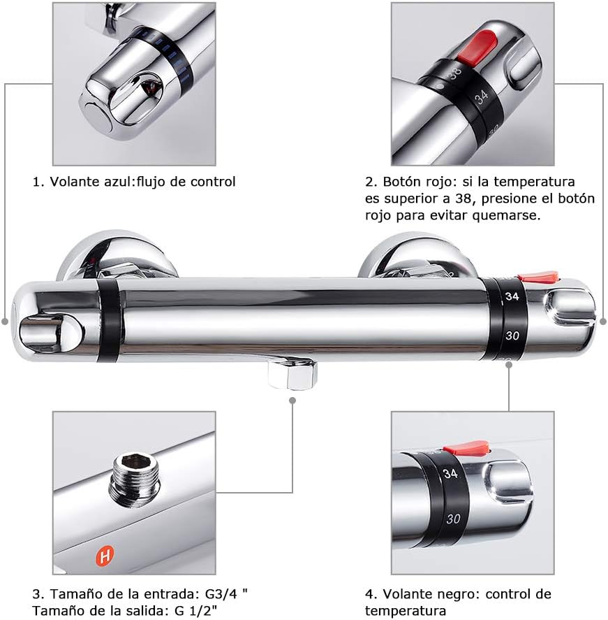 Dimensions of ODOMY Thermostatic Shower Mixer