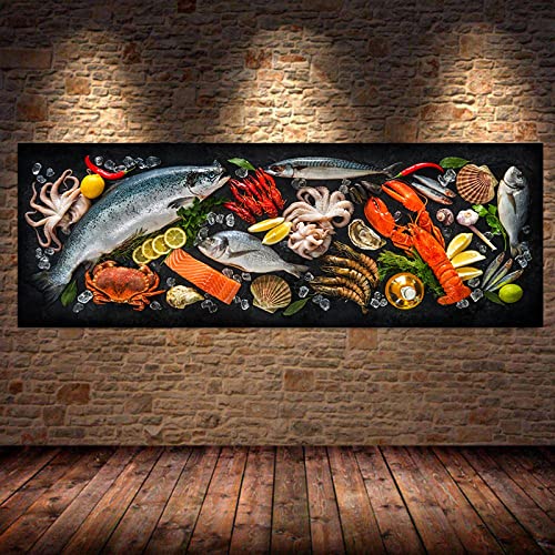 Mer Mur Photo Toile Décoration Salon Affiche Poisson Homard Squid Impression Marine 30x90cm