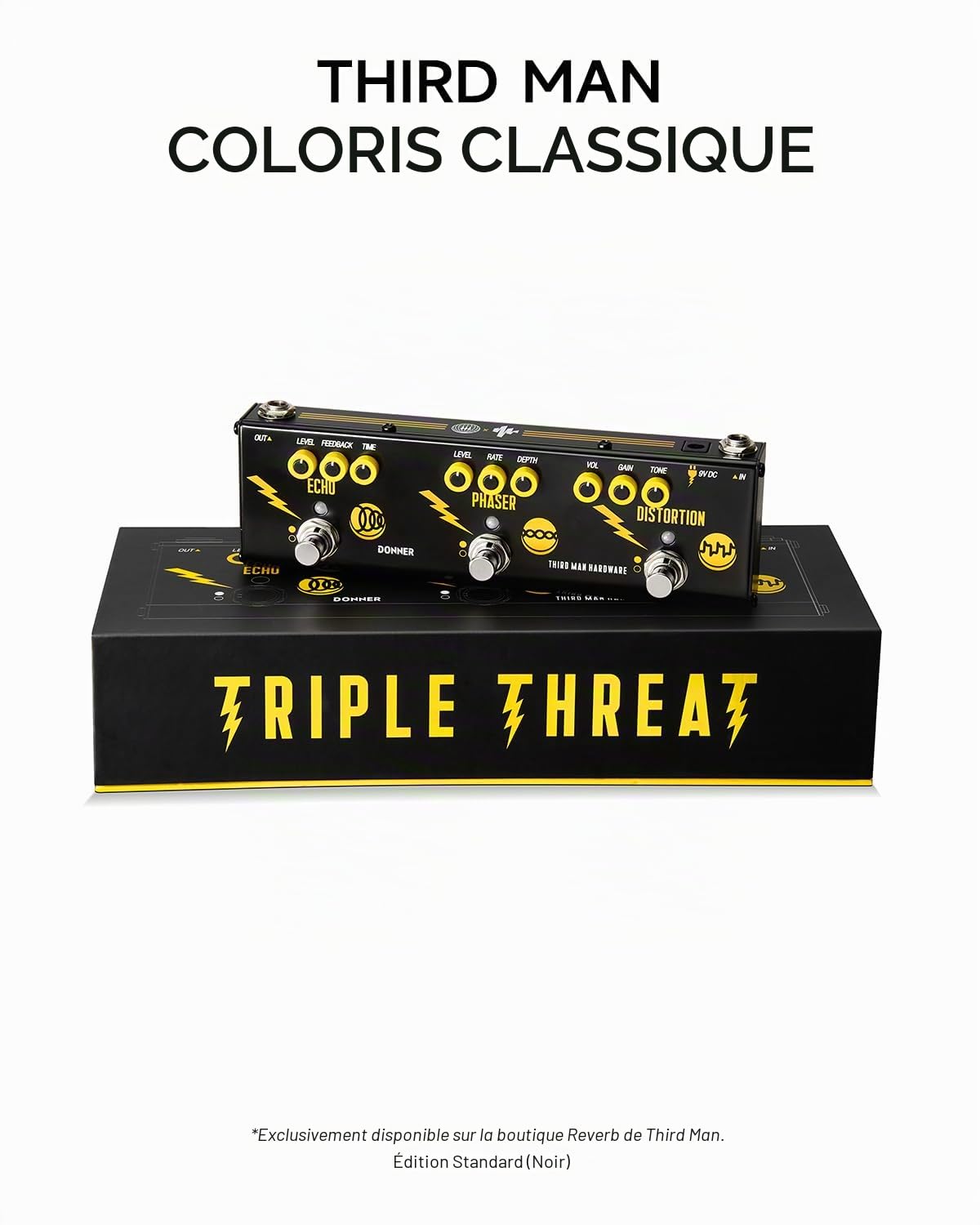Donner X Third Man Hardware Pédale Multi-effet, Triple Threat 3-en-1 Pédale De Guitare Analogique Distorsion Phaser Pédale Echo Avec Adaptateur Pour Guitare éLectrique