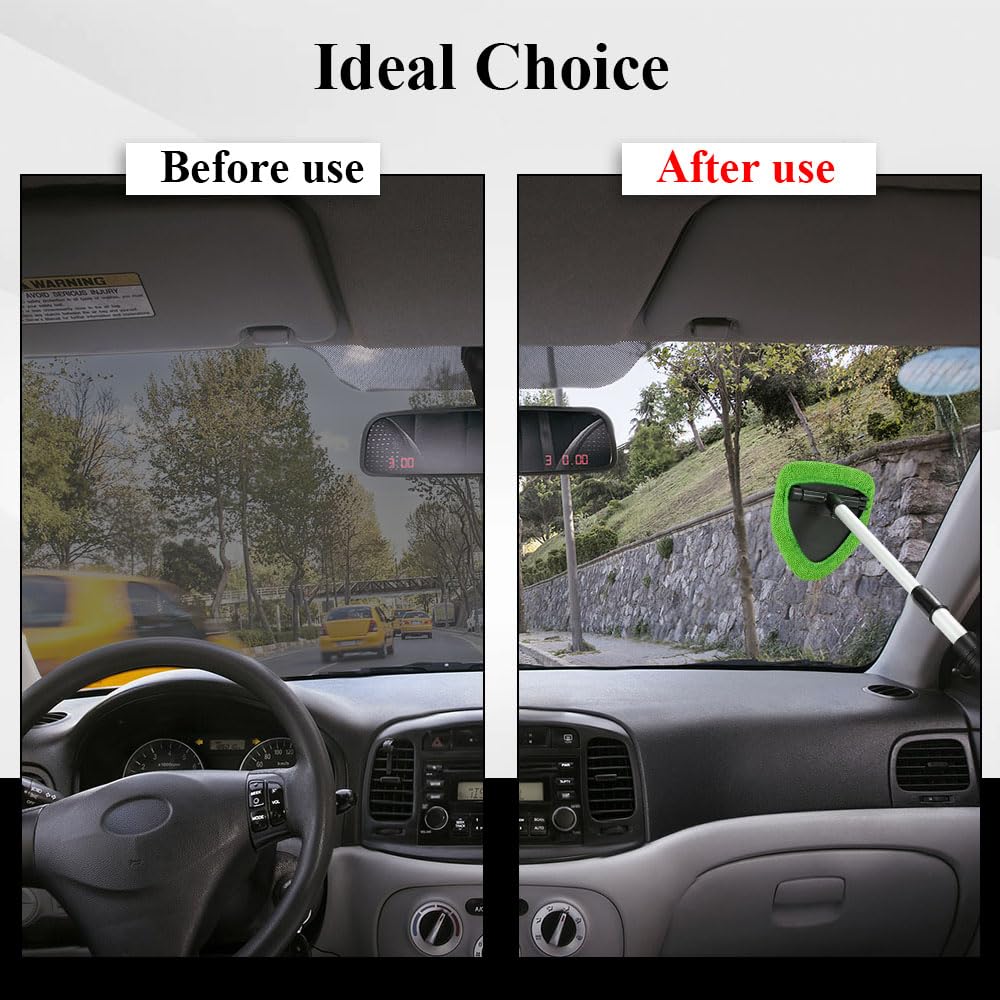 Herramienta de limpieza de parabrisas, limpiador de ventanas de coche, limpiador de parabrisas con 4 almohadillas de microfibra lavables reutilizables y mango extensible, kit de limpieza