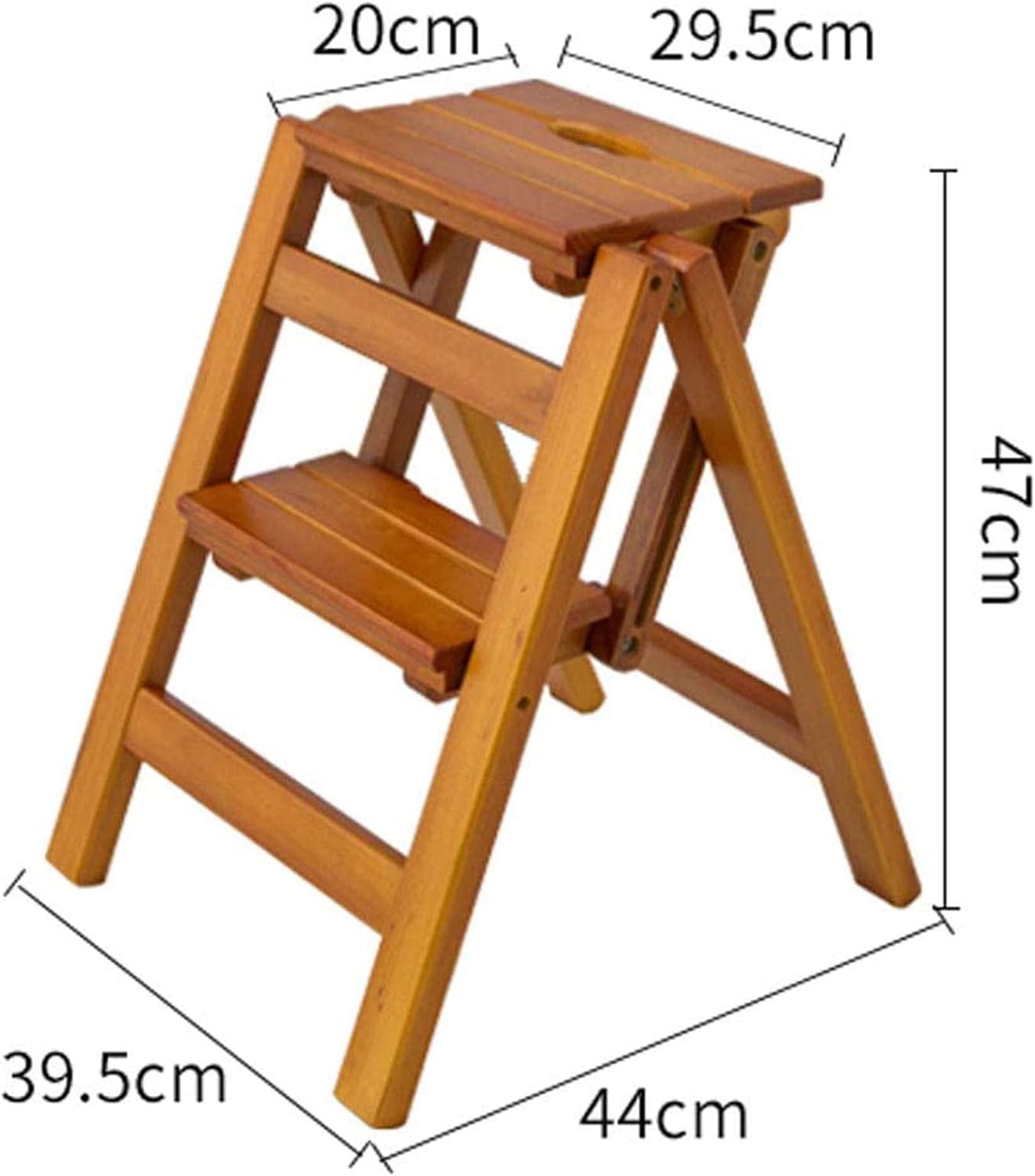 2-Step Stool Solid Wood Home Multi-Function Folding Chair Indoor Climbing Ladder Wooden Shelf Maximum Load 150KG (4 Colors)