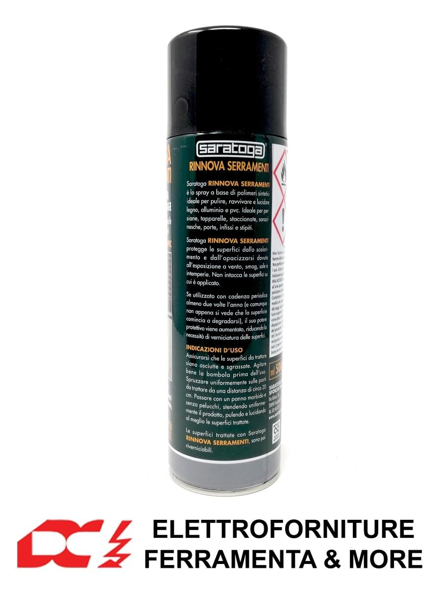 Saratoga Rinnova Serramenti Spray, Pulisce, Ravviva, Lucida e Protegge Legno, PVC e Alluminio, Formula Trasparente per Infissi e Finestre, Effetto Brillante e Protettivo, 500 ml