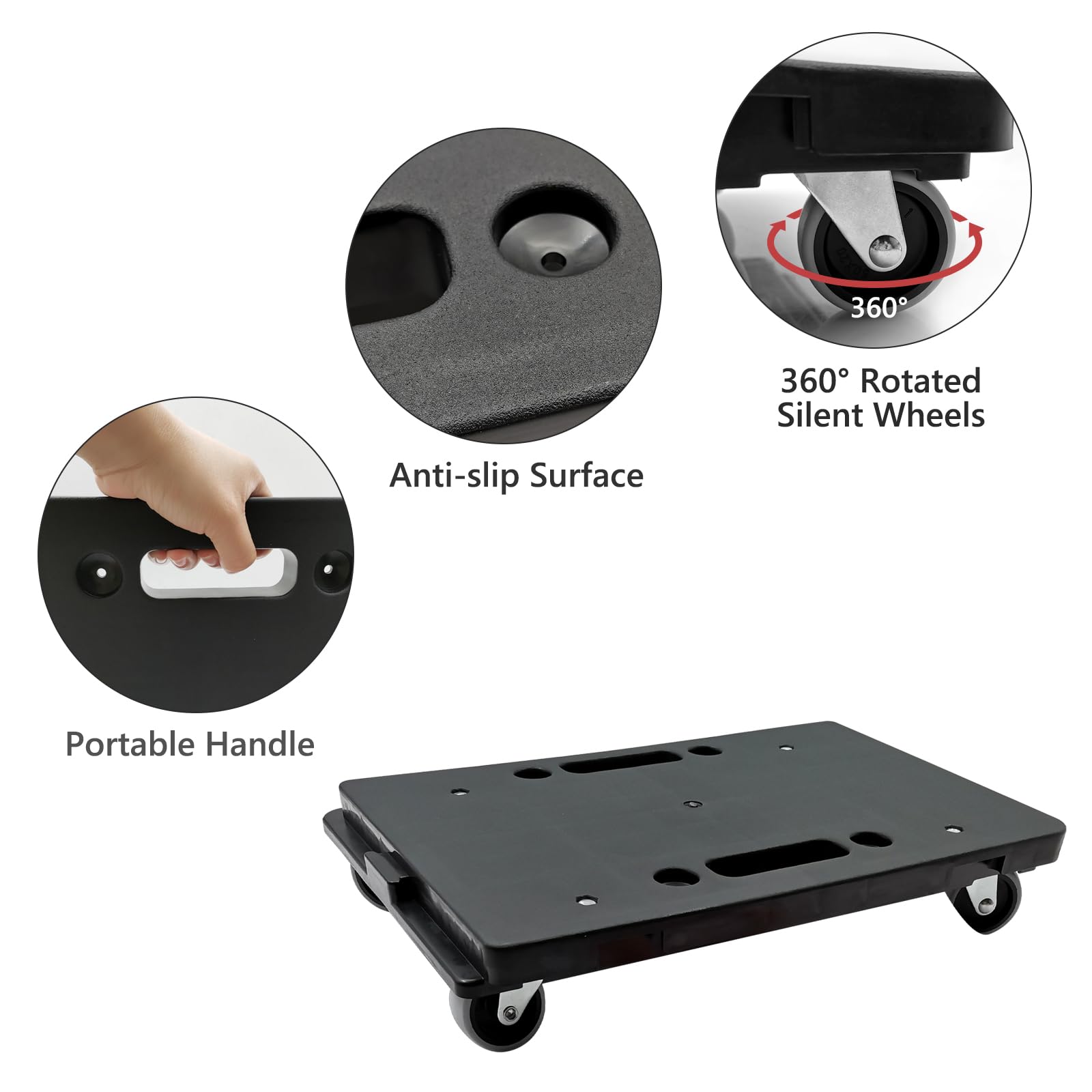 Carro rodante para muebles, 2 paquetes de mudanzas de muebles con 4 ruedas, plataforma plana resistente para mover muebles, capacidad de 440 libras, carrito de diseño entrelazado (2, negro)