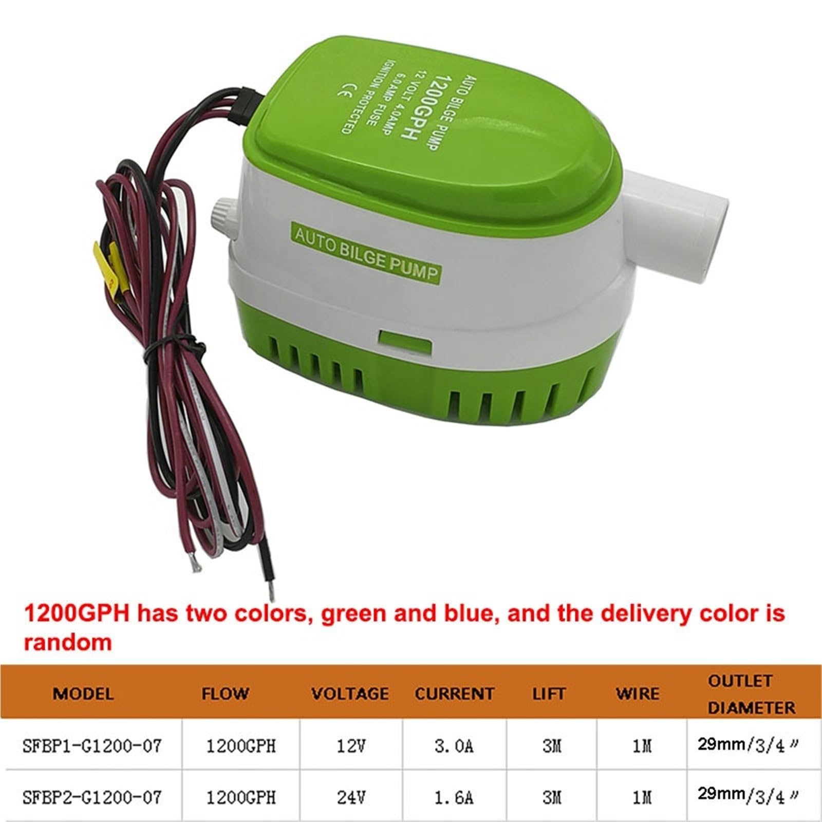 1 x automatyczna pompa zęzowa DC12V/24V 1200/1100GPH, pompa do wody głębinowej do łodzi, elektryczna pompa zęzowa 12 V (750GPH 24V)