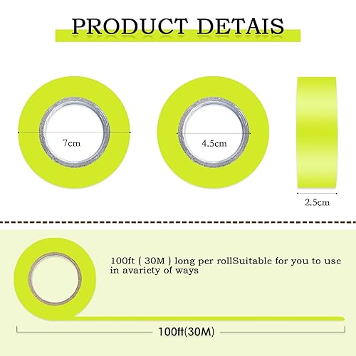 Miniatura 59 de Paquete de 10 cintas de señalización roja, rollo de marcado de neón de cinta de plástico no adhesivo, 1 pulgada x 2000 pies, cinta de marcado
