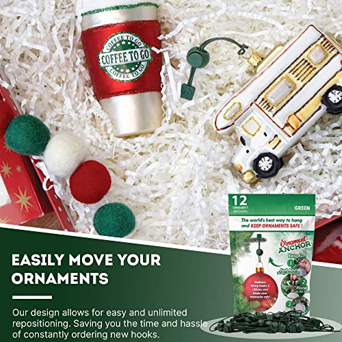 Ornament Anchor Ornament Hooks For Hanging Christmas Decorations - No-Slip Hanging Hooks For Xmas - Heavy Duty Christmas Tree Ornaments Hanger Hooks For Small & Large Ornaments (Green, 12 Count) #TOP5