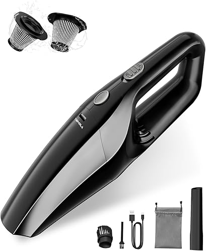 TEMOLA Aspiradora de mano inalámbrica, aspiradora portátil inalámbrica de 12000 Pa con motor sin escobillas, mini aspiradora ligera de 0.8 libras,