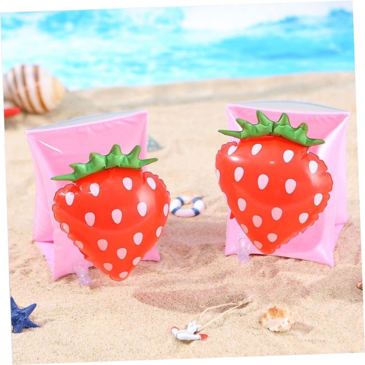 VANZACK 1 Pair Inflatable Swimming Arm Rings for Safety Floaties with Strawberry Design Soft Material for Pool Training and Summer Fun