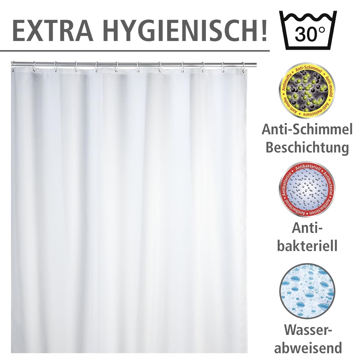 Rideau de Douche Etanche 12 Anneaux 200 X 200 Cm Anti-Moisissure Polyester Bleu - Tringlerie et rideau de douche