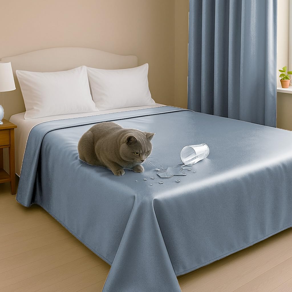 Byour3 - Cubrecama Doble Super Impermeable Animales Colcha Antimanchas Antimoho Protección Cama Individual Queen Size Anti Pelo Gato Perro Niños Manta Lavable (Azul Claro, 260x275cm - Cama 180)