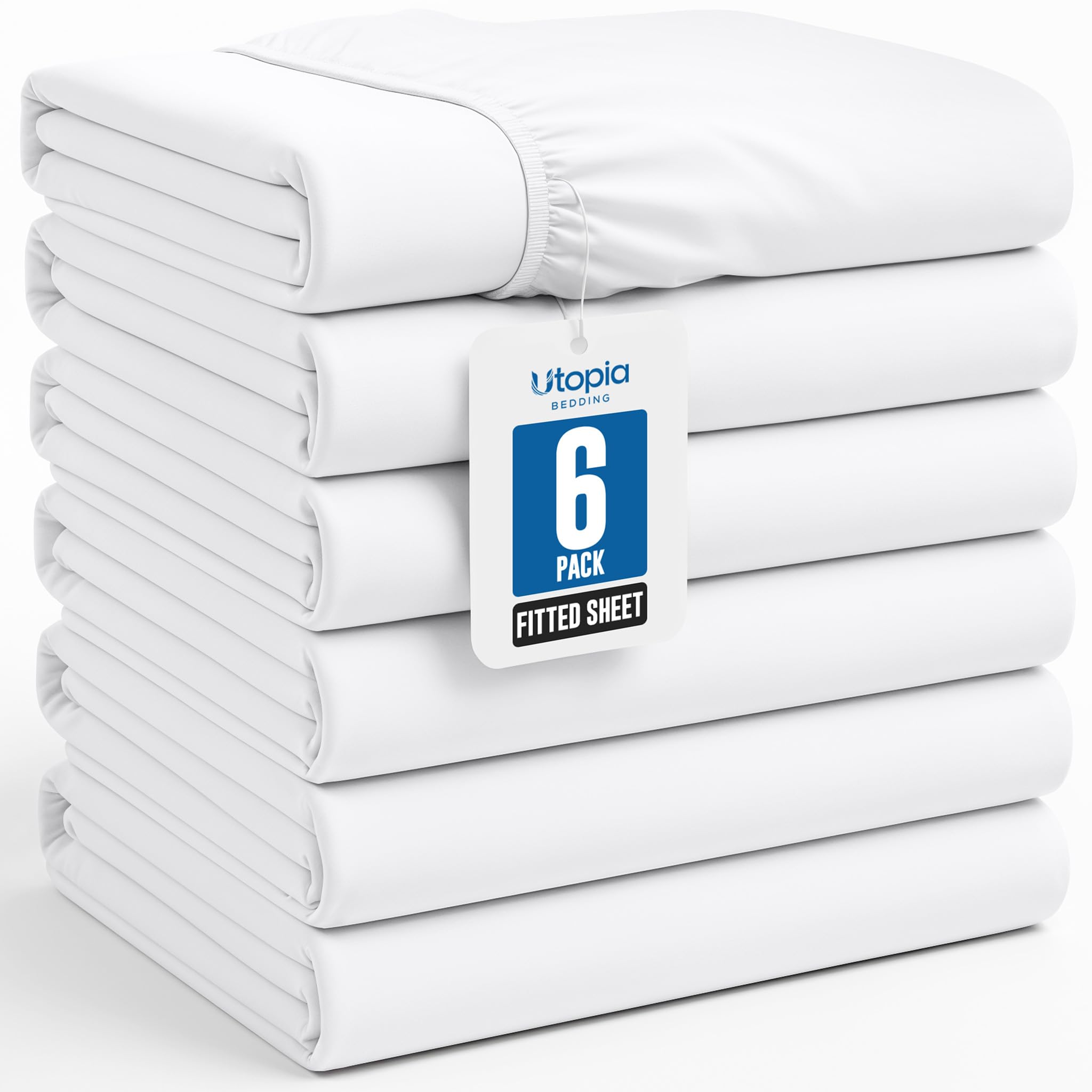 Utopia Bedding Twin Fitted Sheets - Bulk Pack of 6 Bottom Sheets - Soft Brushed Microfiber - Deep Pockets - Shrinkage & Fade Resistant - Easy Care (White)