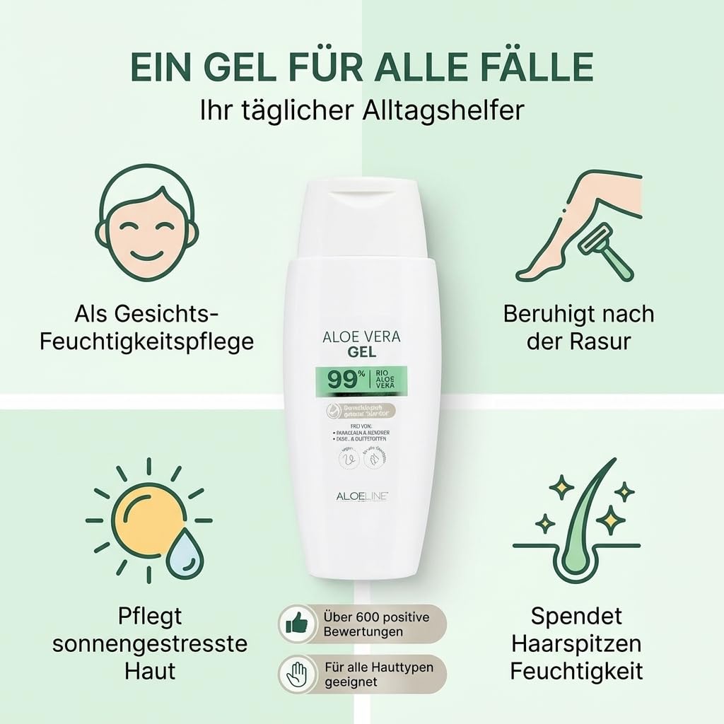 ALOE Line Bio Aloe Vera Gel 99%, vegan, After-Sun-Pflege fr Haut und Haar,  1 x 150 ml, feuchtigkeitsspendend, beruhigend, regenerierend, ohne Duft-  und Farbstoffe, fr empfindliche Haut : Amazon.de: Kosmetik