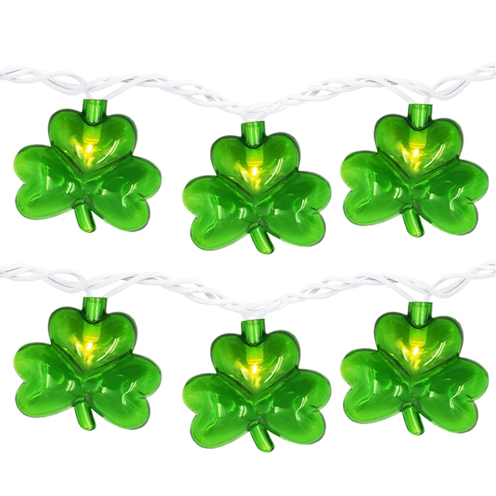 Couah 8.5Ft St Patricks Day Shamrock String Lights with 10 3D Green Clover String Lights Plug in Shamrock Lights for Outdoor Indoor Party Bar Home