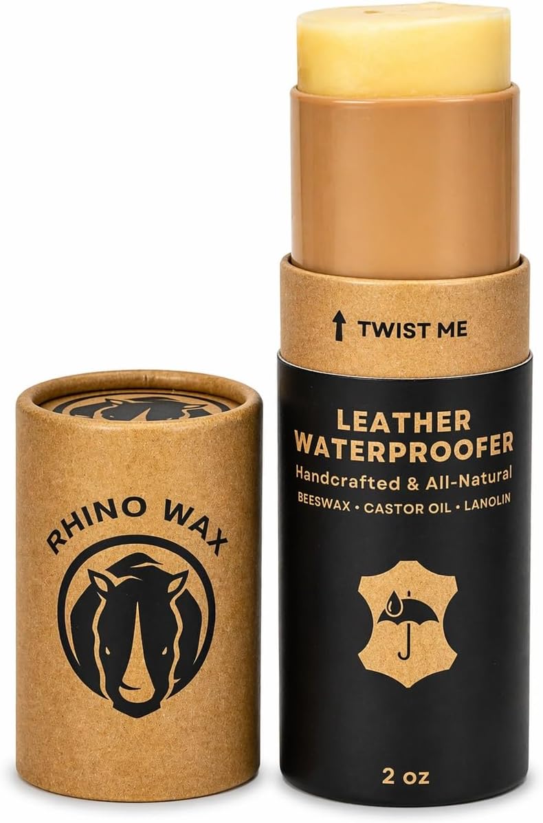 Rhino Wax - Leather Boot Waterproofing Wax, Heavy Duty Conditioner for Work Boots, Hiking Boots & Shoes, Mess-Free Twist-Up Applicator, Waterproof Protection for Rain, Snow & Mud (2 oz)