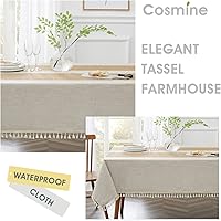 Vista 2 de Cosmine Mantel rectangular, mantel de lino para casa de campo, tela resistente, mantel bordado lavable con borla, mantel decorativo oblongo