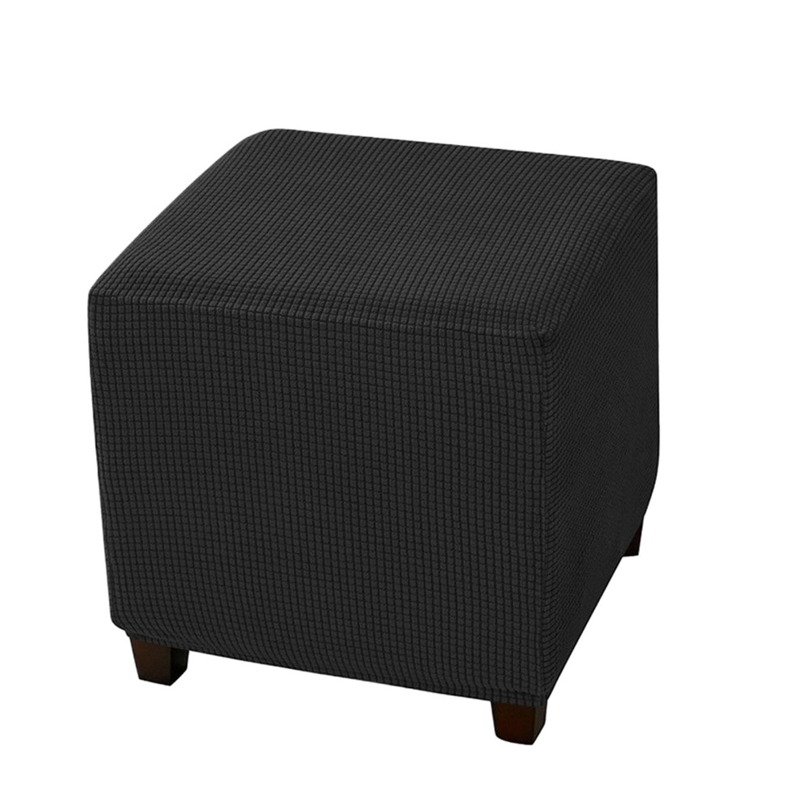 MWAHJU 1Pcs Solid Color Jacquard Ottoman Cover Velvet Footrest Slipcover Soft Elastic Footstool Case Home Decor For Bedroom(Black)