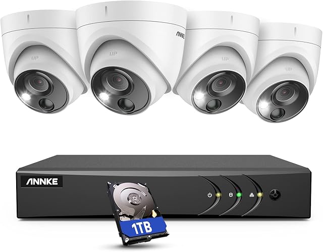 ANNKE 8CH 5MP 5-in-1 H.265+ AI DVR with Human/Vehicle Detection, CCTV Camera System with 1TB HDD, 4X 2.0MP IP67 Waterproof Security Dome Cameras Outdoor, Starlight Day Night Vision, Email APP Alert