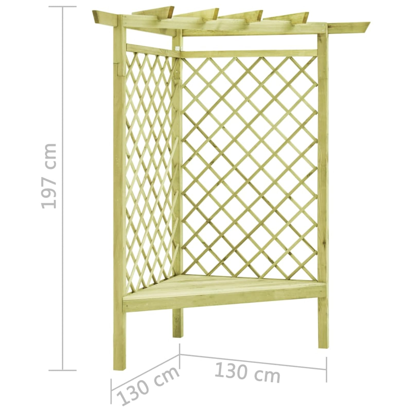 Pérgola Esquina y Asiento Madera Pino impregnada 130x130x197 cm Arco Decorativo para Plantas Trepadoras Jardinera Enrejado con Arco Macetero con Soporte