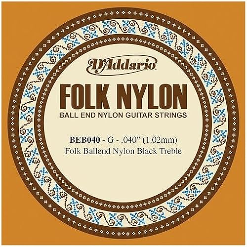 D'Addario BEB040 Folk Nylon Guitarra de una sola cuerda, nailon negro, extremo de bola. 040