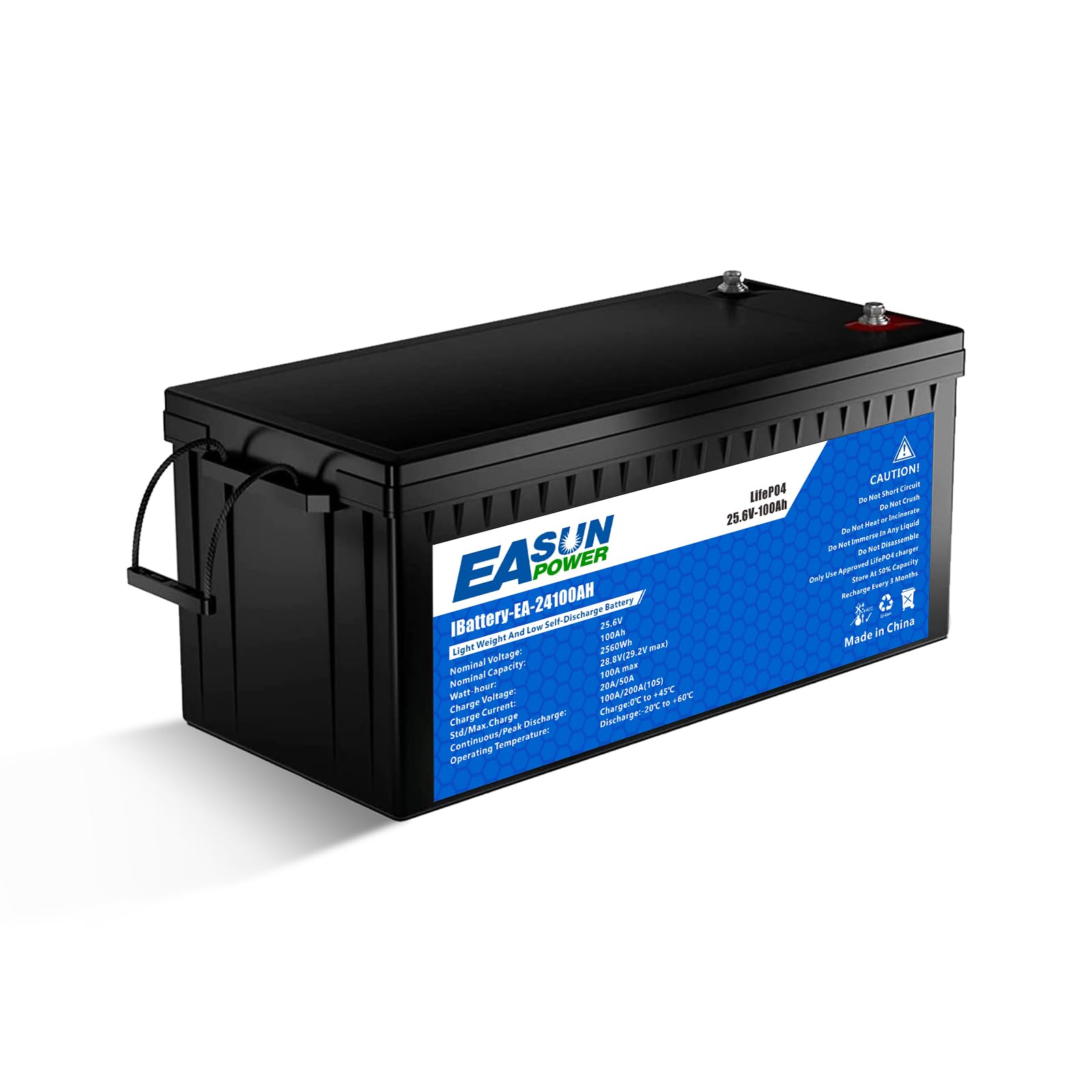 POWLAND Batteria LiFePO4 24V 100Ah con Oltre 6000 Cicli di Profondità,Batteria Litio 24V e di Protezione BMS, Perfetta per Marine, Pannello Fotovoltaico, Casa