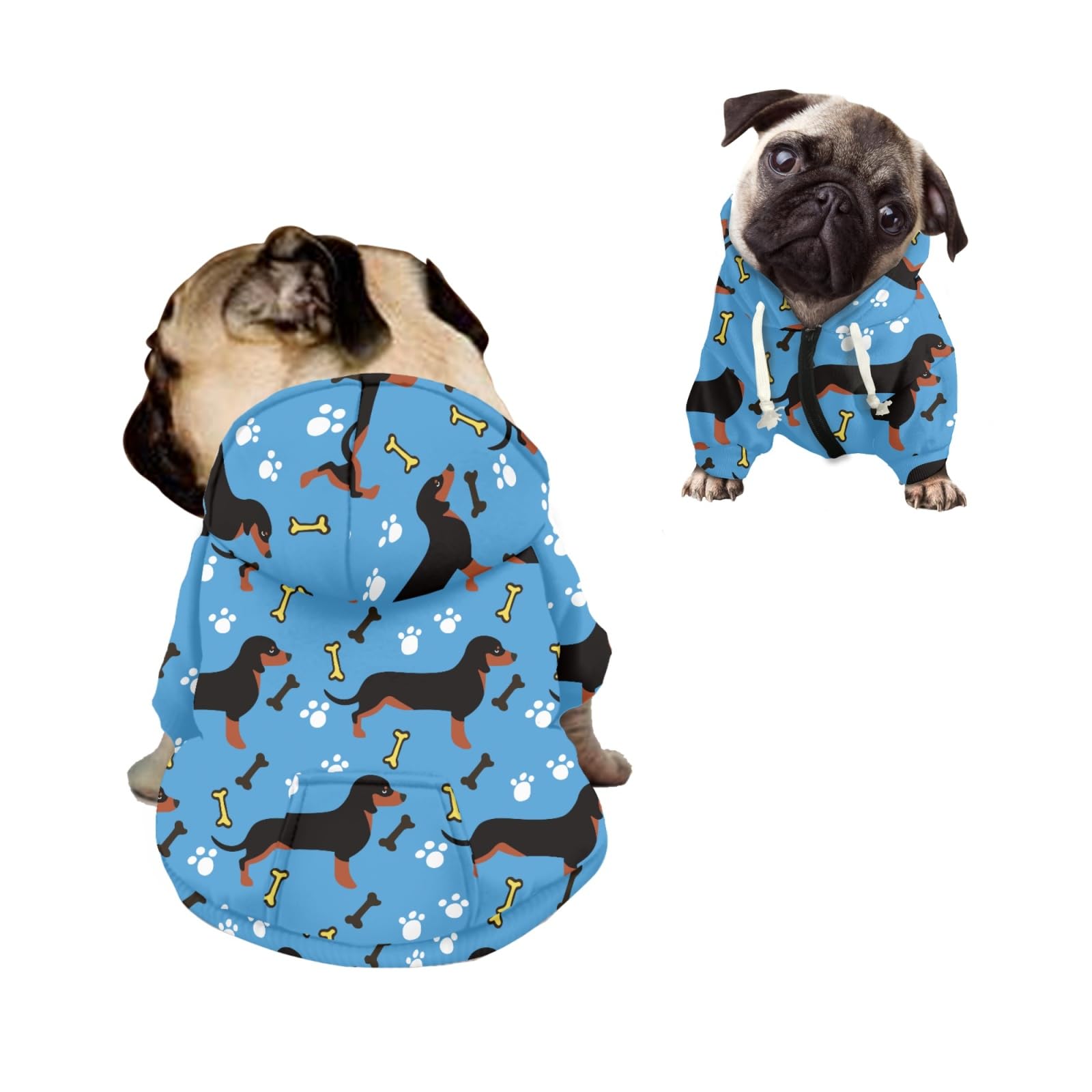 Kuiaobaty Cartoon Dachshund Dog Casual Soft Pet Hoodies, Cute Dog Bones Comfy Doggy Hooded Sweatshirt Autumn Stretchy Pet Jacket Sweater