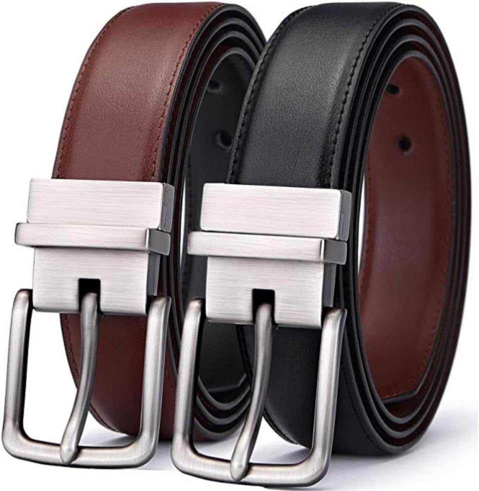 Men's Belt Bulliant Leather Reversible Belt " For Mens Dress Casual Golf Belt,One Reverse for 2 Colors, 130
