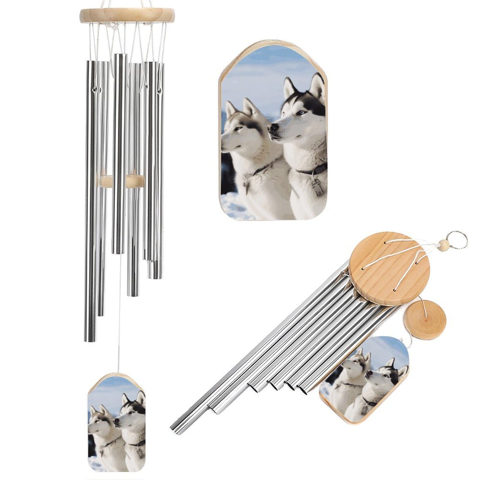 Husky Dogs Wind Chimes for Outside House Warming Gifts, Deep Tone Soothing Melodic Tones Windchimes, Memorial Wind Chime for Home Garden Decoration Aluminium Large Wind Chimes