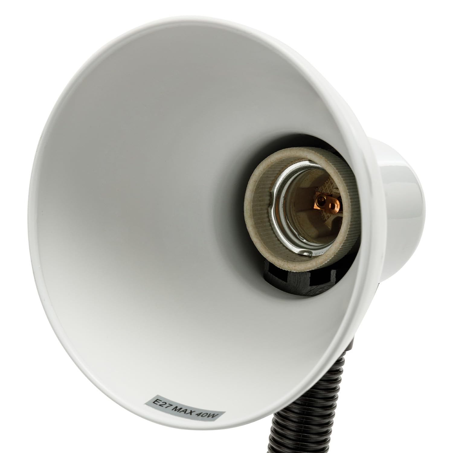 Velamp Lampa z klipsem, E27, kompatybilna z LED, elastyczne ramię, z kablem i przełącznikiem, do pokoju dziecięcego, biurka, metalu, 6 W, biała