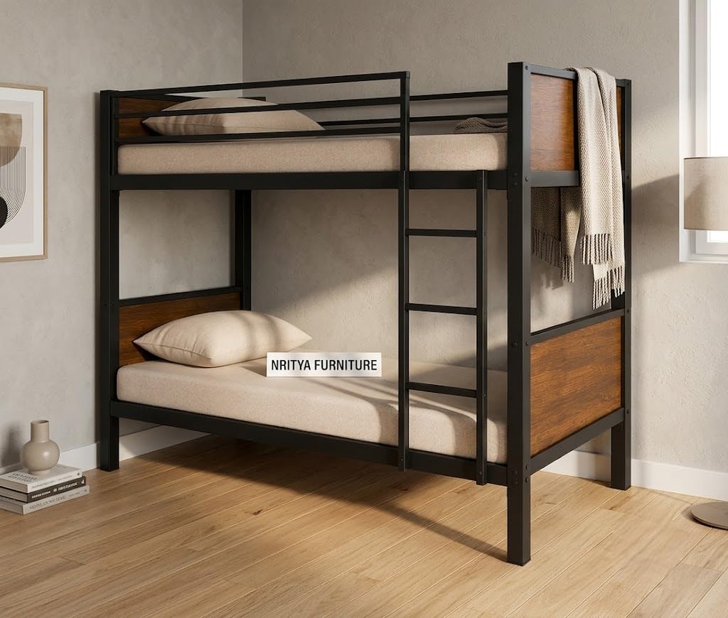 Metal Bunk Bed for Adults- 6.5X3 ft Bunker Bed for Adults with Ladder TwinBed/Bunkbed with Safety Guardrail Double Decker Bed (Design 7)-image-24