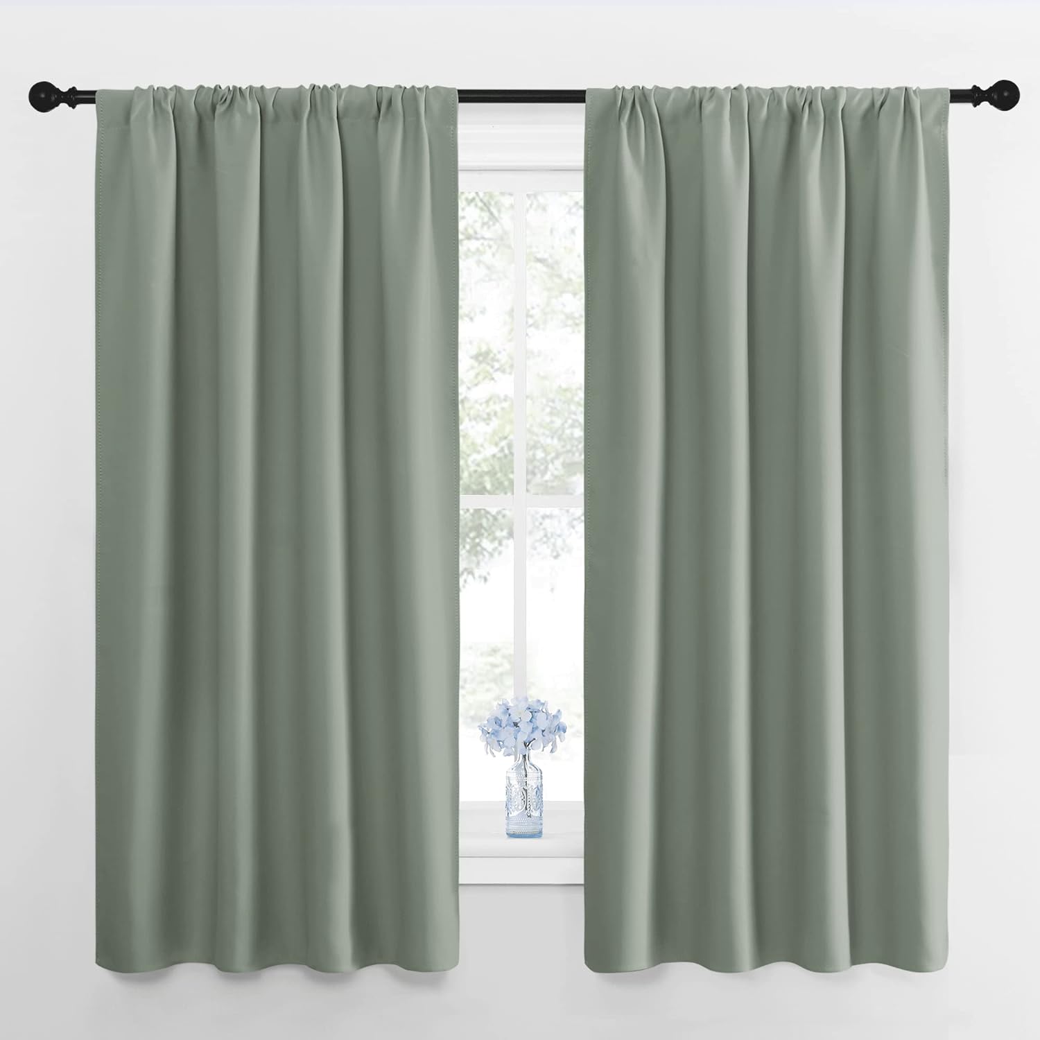 NICETOWN Window Curtains Blackout Drapes - Thermal Insulated Solid Rod Pocket Blackout Curtains/Draperies for Living Room (Greyish Green, One Pair, 42 by 63-Inch) Greyish Green 42\"W x 63\"L (Pack of 2)