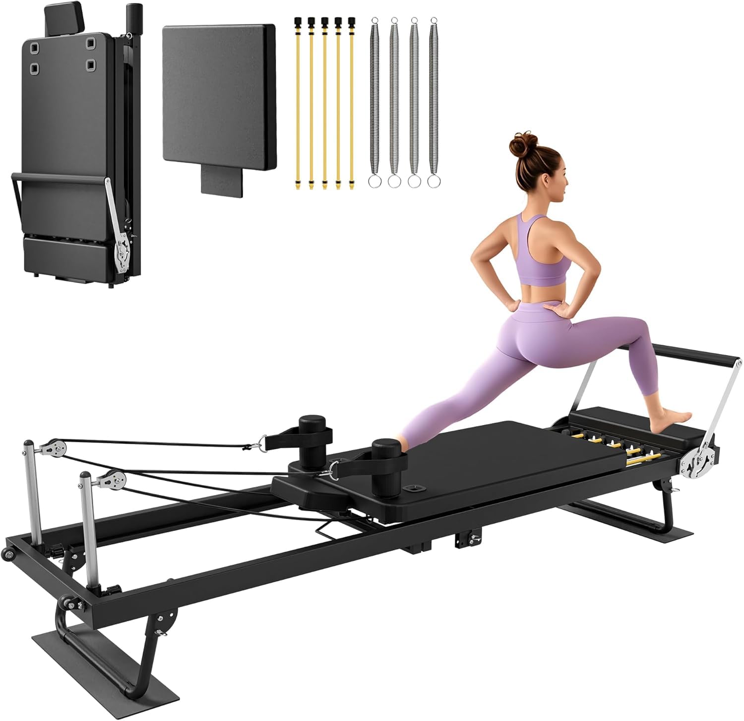 MU Pilates Reformer, Foldable Reformer Pilates Machine with Dual Resistance for Home Use and Gym Workout, Suitable for Advanced and Beginners Users