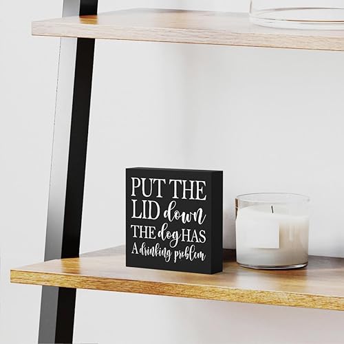 Miniatura 5 de Letrero decorativo de madera con texto en inglés Put the Lid Down the Dog Has a Drinking Problem (Put the Lid Down the Dog Has a Drinking Problem)