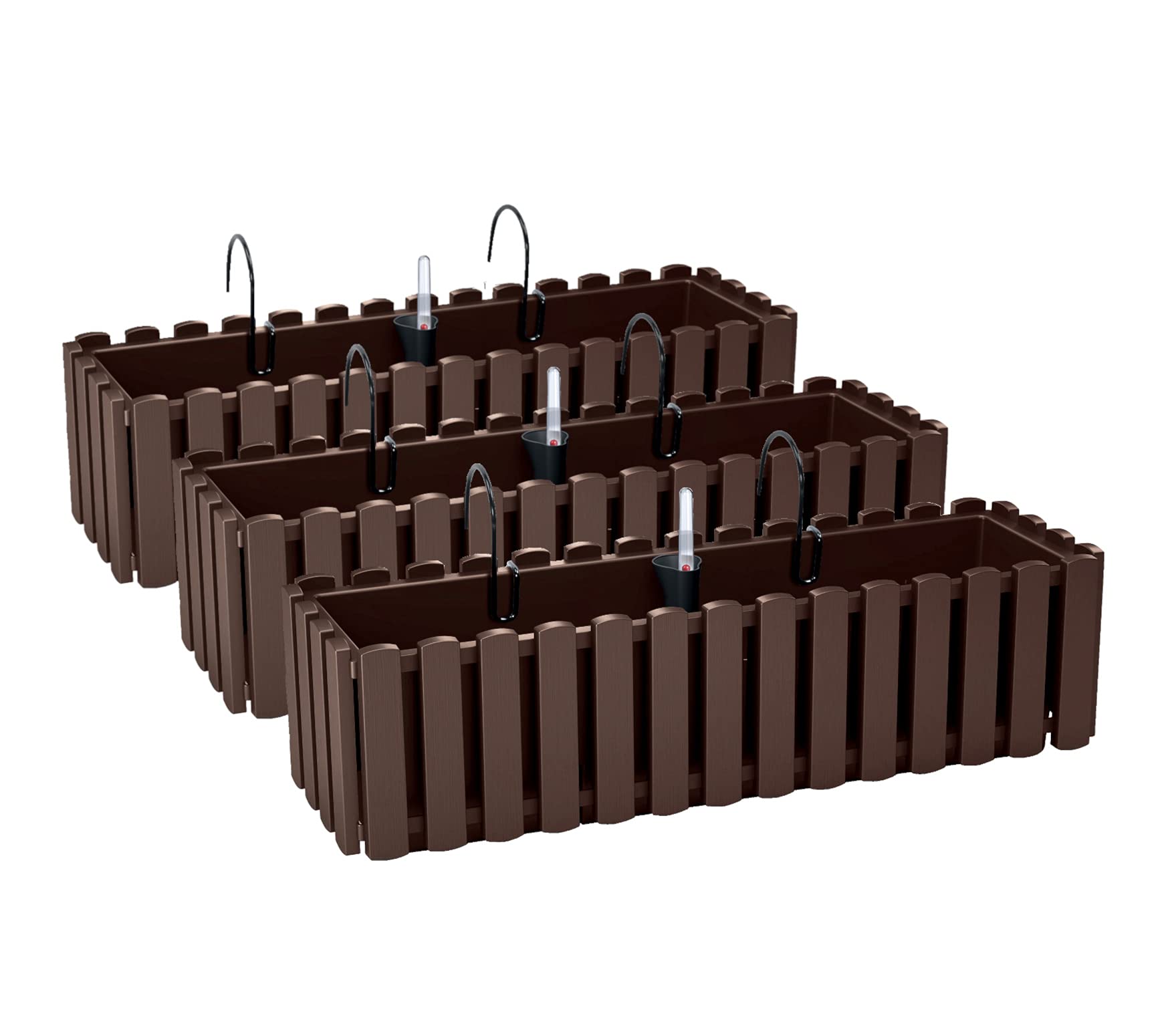 3x Bloembak Bloempot Met Beugels - 58 x 18 x 16,2 cm - Bloempot Irrigatiesysteem Balkonbak Bloembakken, Wit