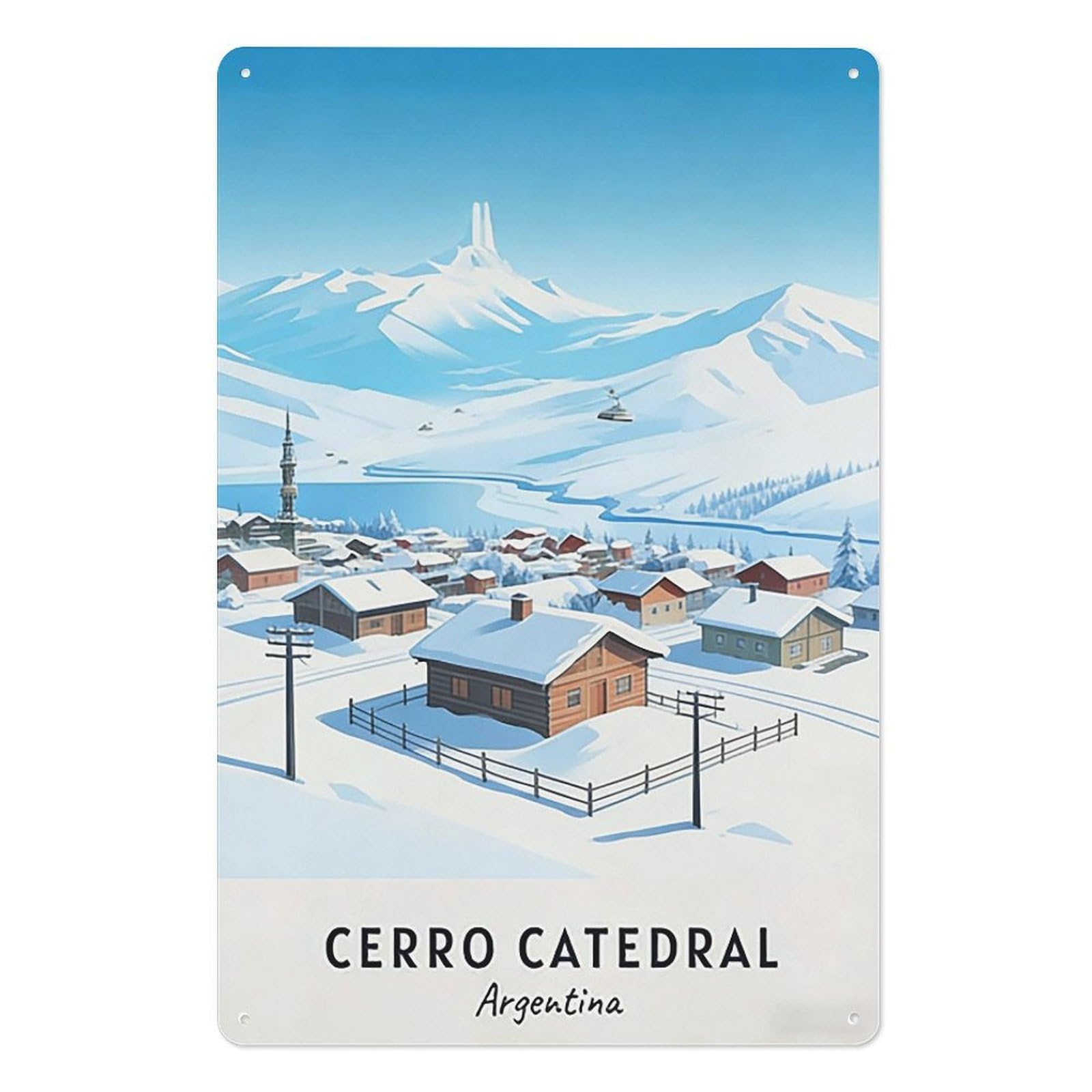 Cerro Catedral Argentina Retro Design Tin Painting Vintage Tin Sign 08x12inch(20x30cm) Wall Art for Home Office Bedroom Living Room Cafes Wall Decor