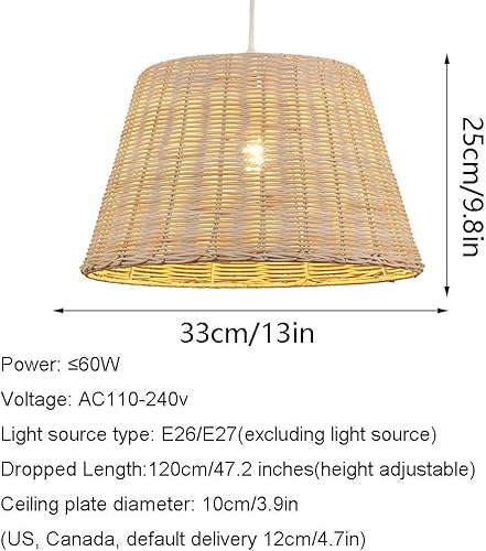 Miniatura 3 de HAIIQU Lámpara colgante de arte de ratán hecha a mano lámpara de techo  lámpara de cocina E27 base de mimbre tejido de bambú para decoración del