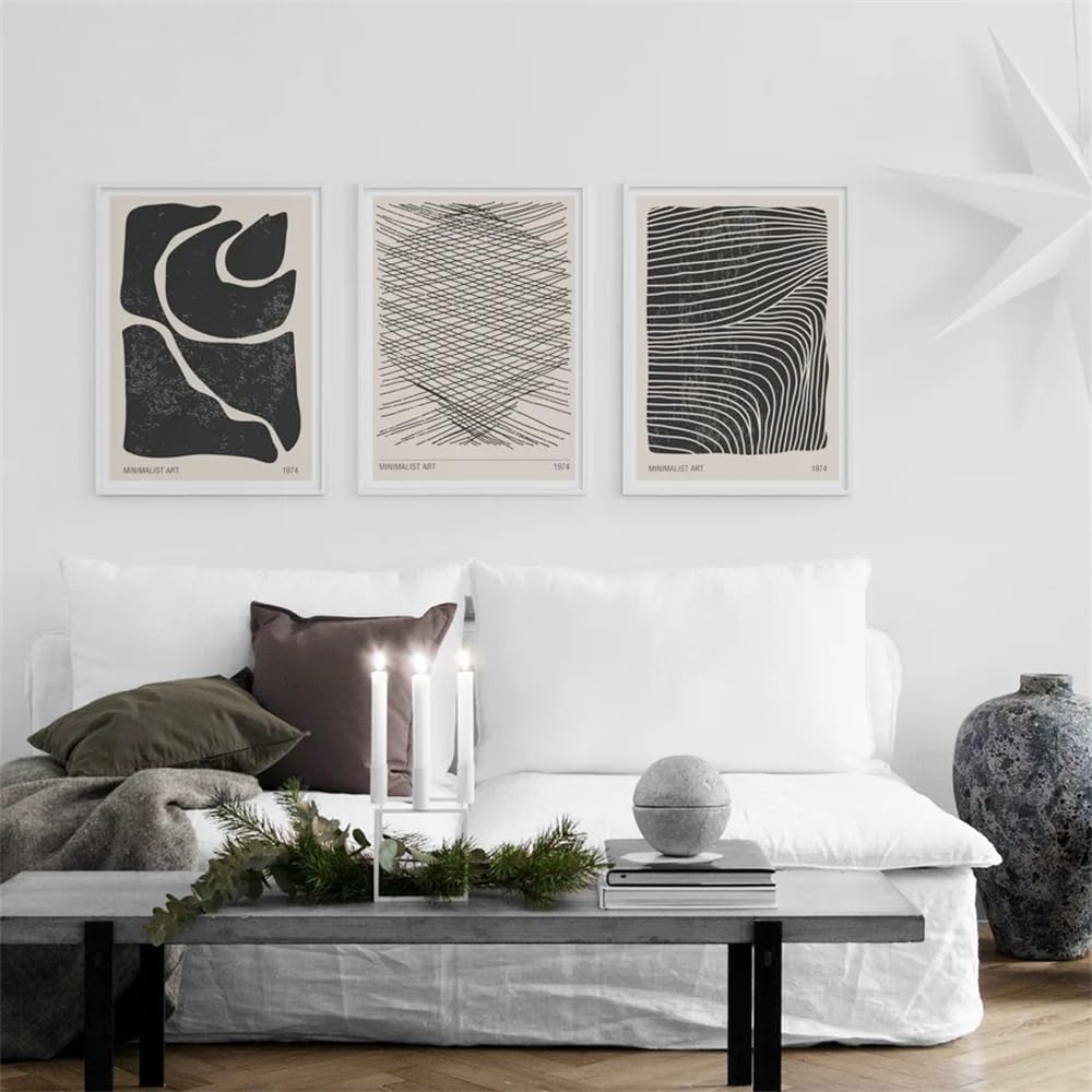 Wuhbcz Black/White Canvas Paints-Abstract Geometric Curve Line Nordic Posters And Print Wall Art Canvas Painting Wall Pictures For Living Room Office Decor-60 * 70Cm/3Pcs (No Frame)