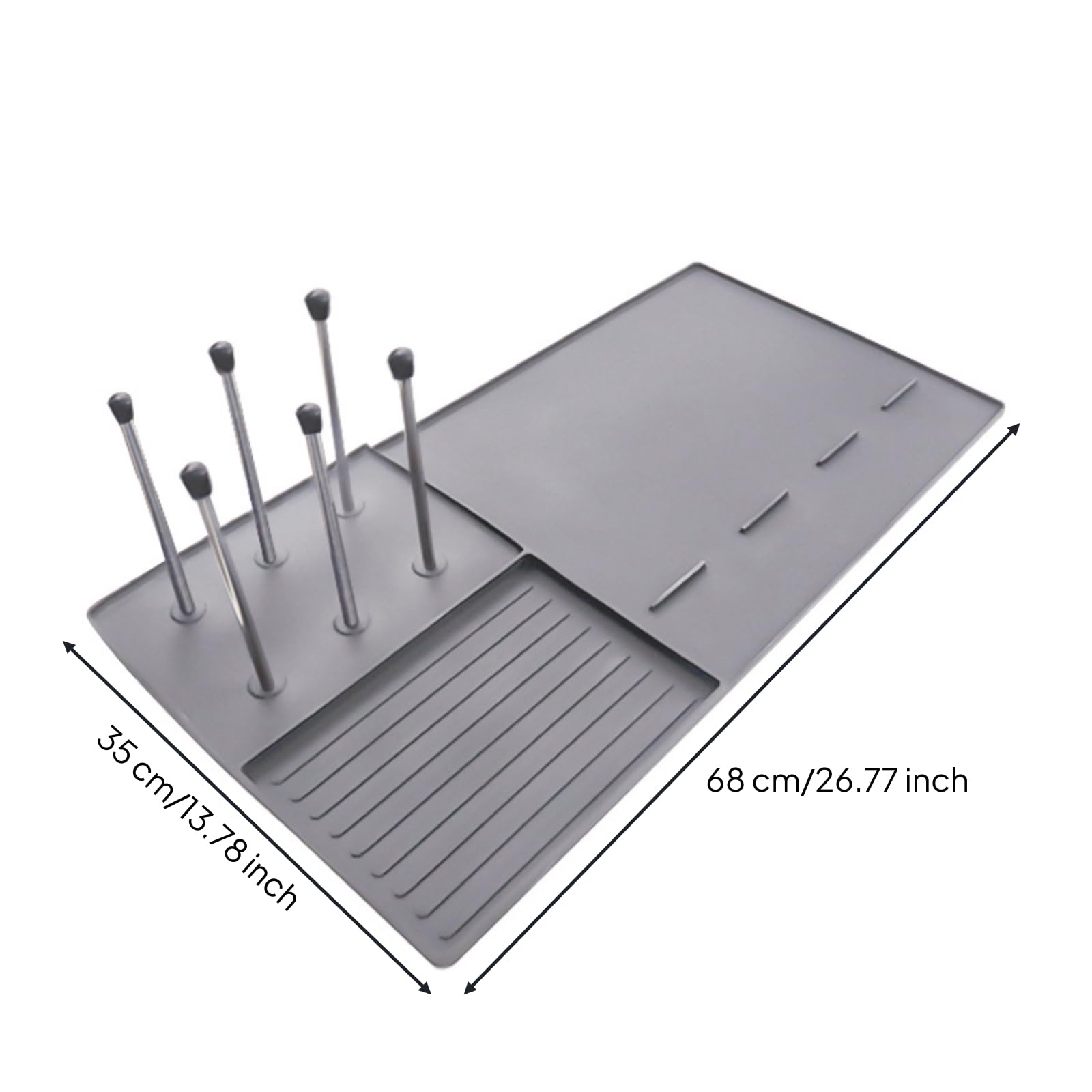 Tappetino Frigo in Silicone Vassoio Antiscivolo Sottopentola Sottobicchiere con Canaline di Drenaggio Verticali per Tazze Protegge Piani da Condensa, color to 1, Grigio