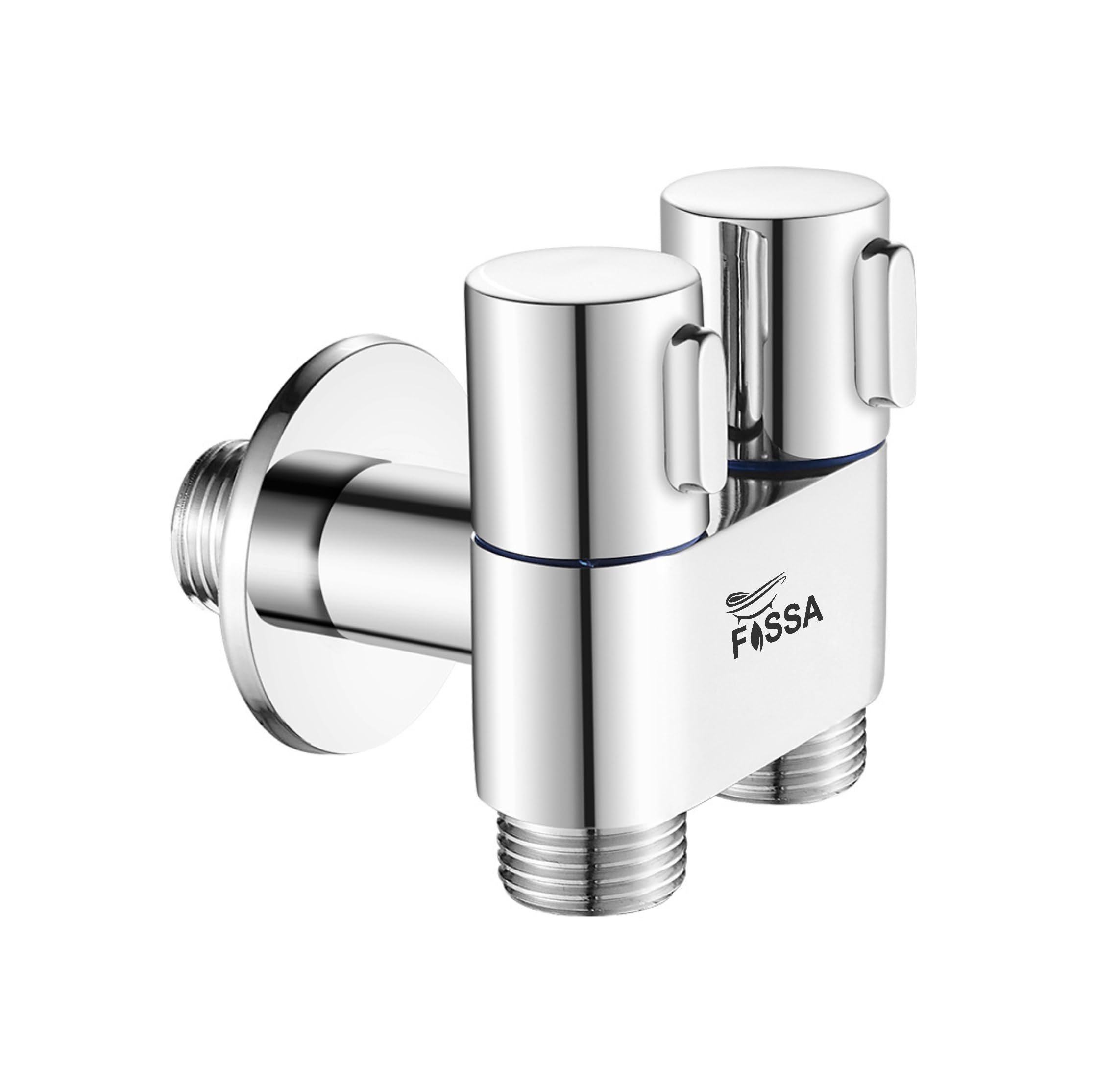 Fossa Brass 2 in 1 Angle Wall Mount Two Out Water Cleaning Sprayer Angle cock with Flange Chrome Finish for Bathroom Wash Basin Toilet (Silver)