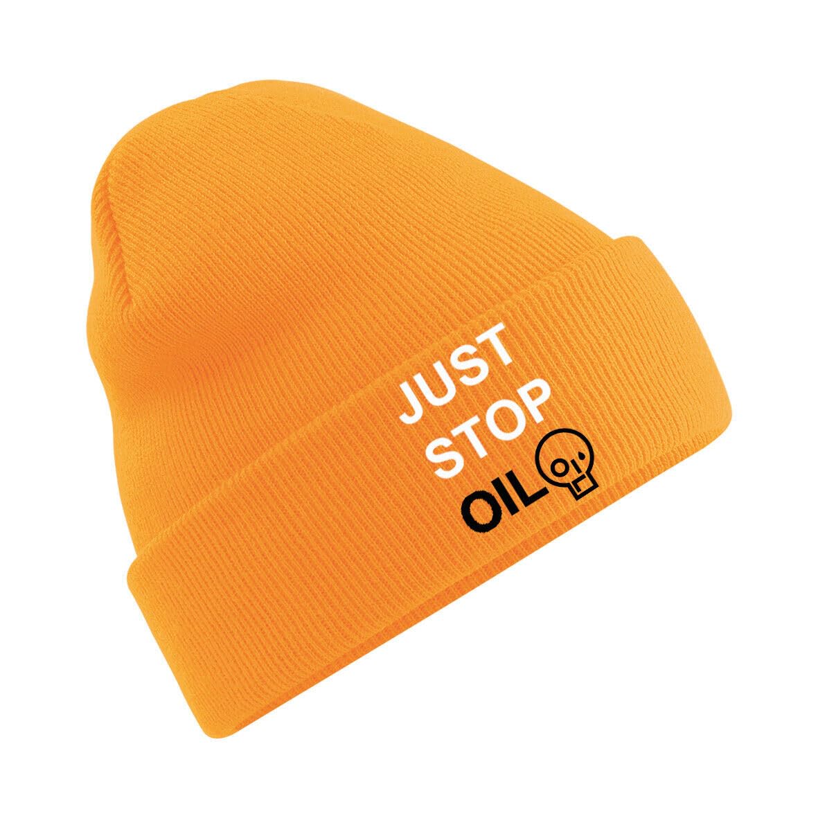 HiViz Kings Stop Oil Premium Embroidered Beanie Hat Pristine Finish Orange
